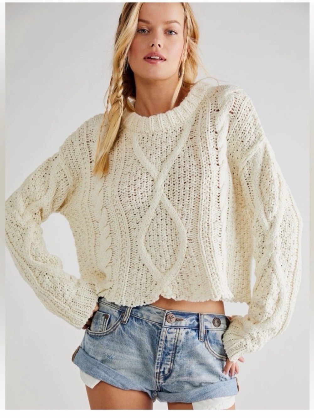 NWT Free People - 100% cotton Cream Cropped Sweater